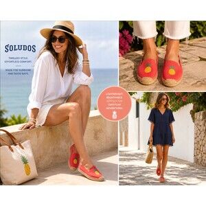Soludos Pineapple Espadrilles 7 Linen Smoking Slippers Red Coral Resort Tropical